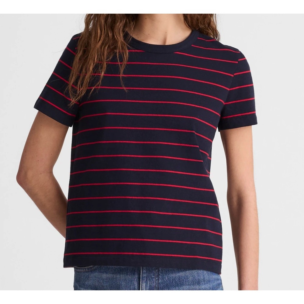 Madewell The Perfect Crewneck Tee Women XS Navy Striped Allday Jersey Nautical